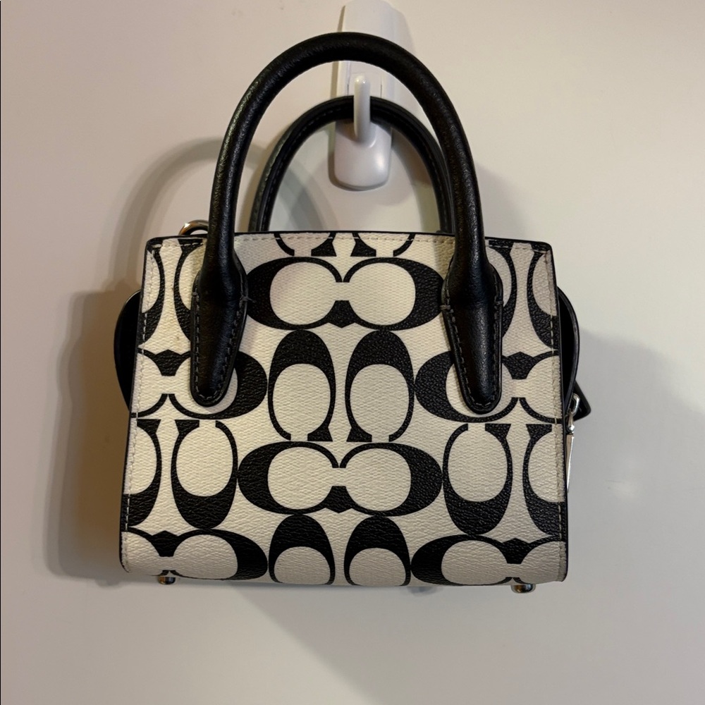 Coach 🌲 Andrea Mini Carryall in Monogram Black and Cream Leather - Picture 3 of 13